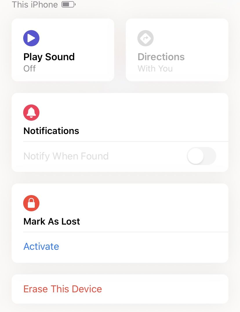 Find my iPhone options