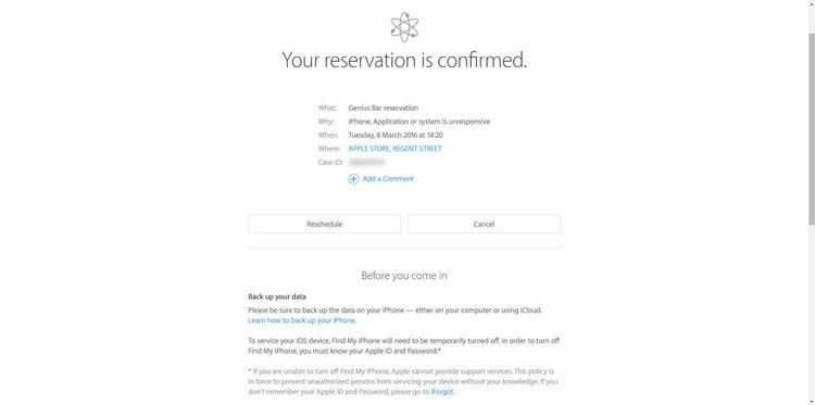 How do I book an appointment at the Apple Store for a Genius Bar Reservation has been confirmed