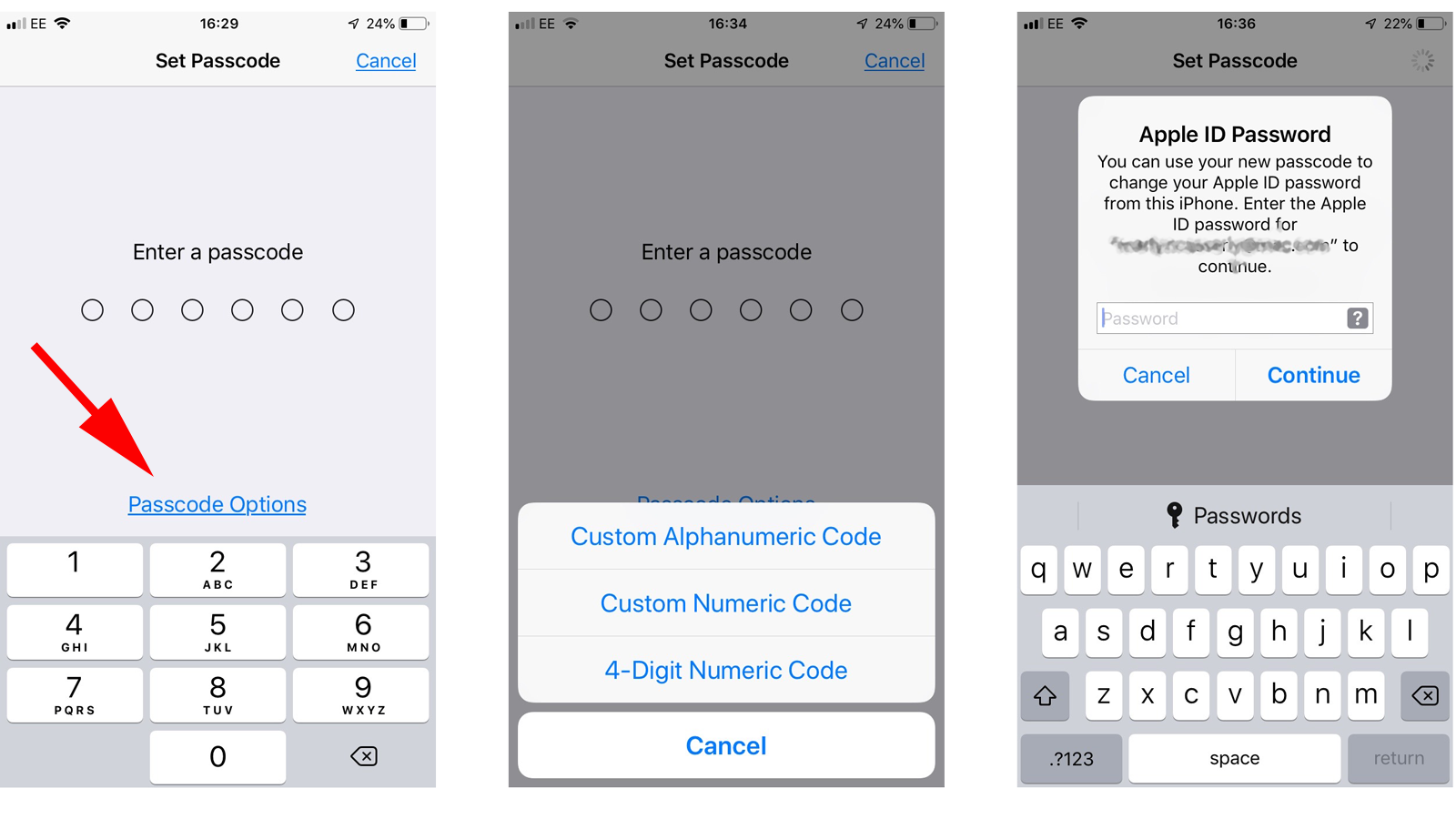 Set up a password on your iPhone: just Code Options