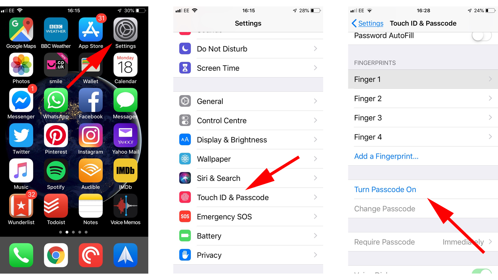Set up a password on your iPhone: Settings