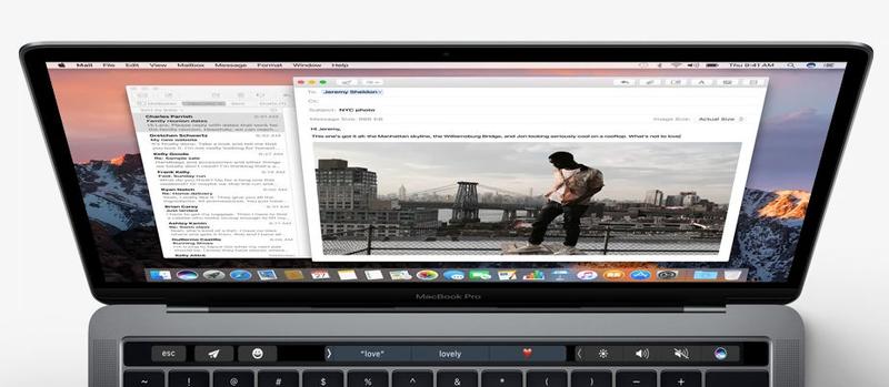 Using Touch Bar on new MacBook Pro: Mail