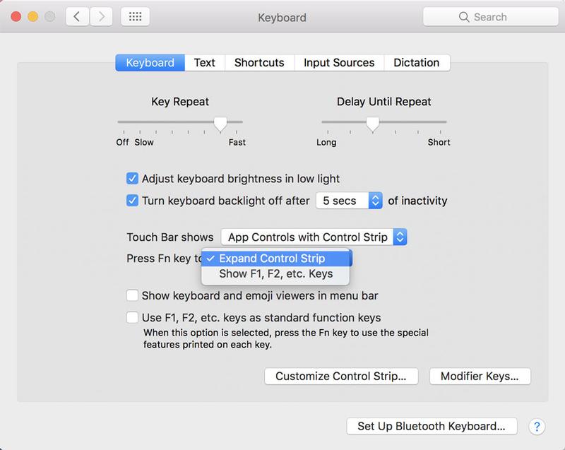 Use and adjust Touch Bar on new MacBook Pro: Settings