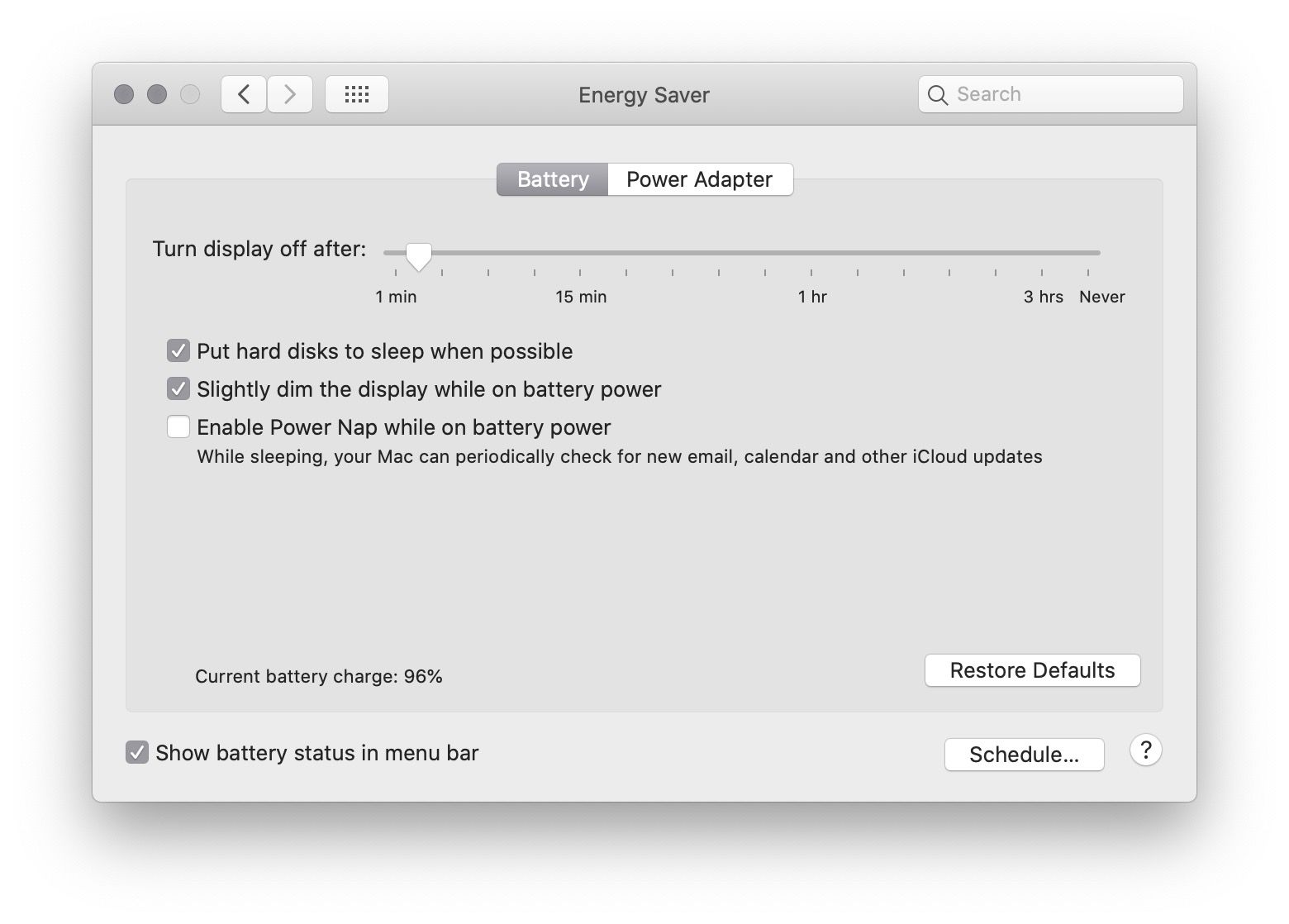 Energy saving settings