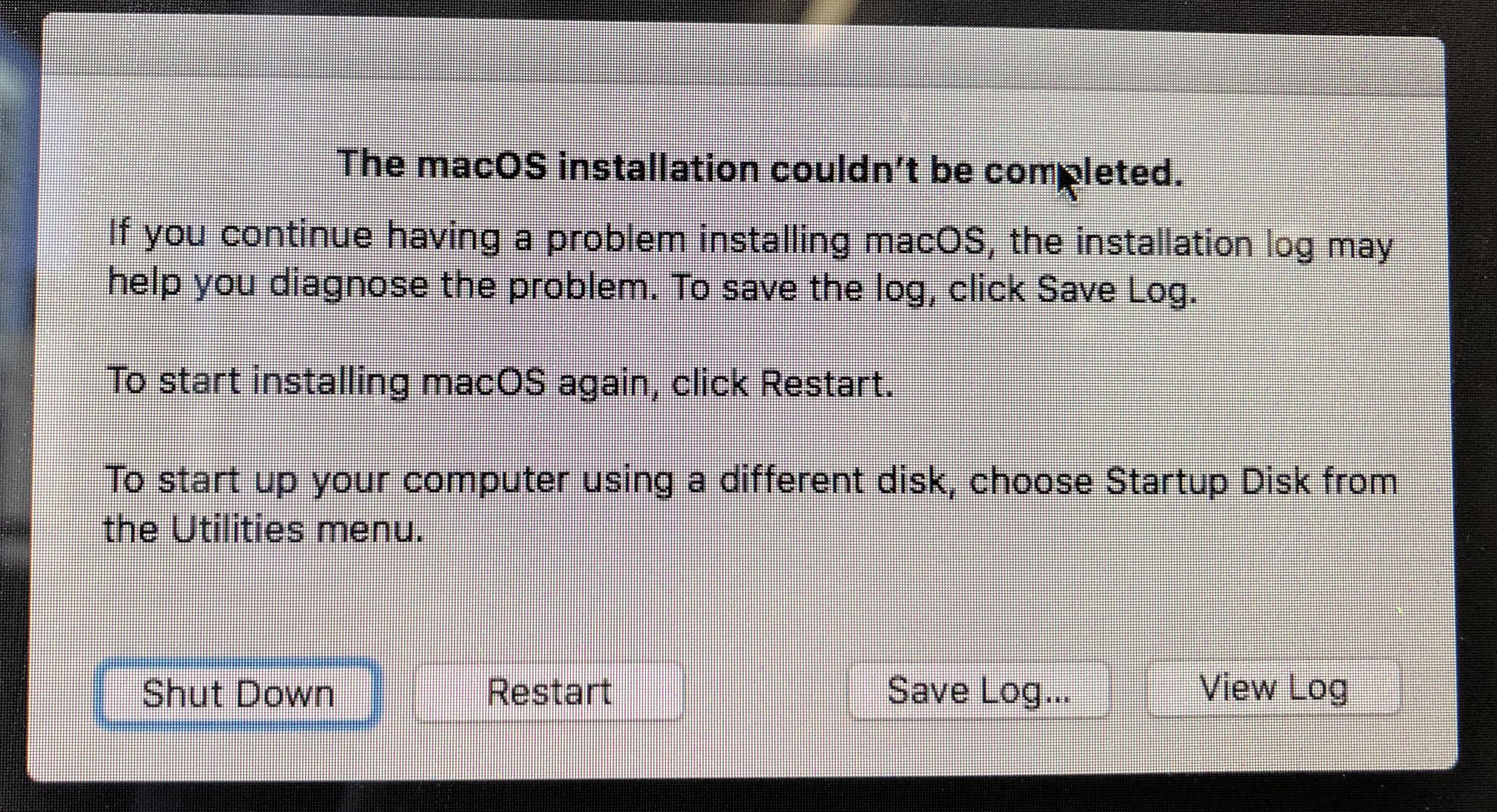 macOS installation could not be completed