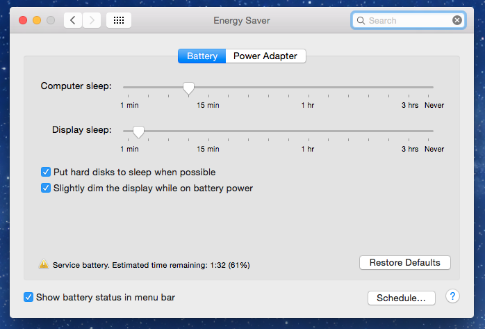 Battery life in Mac OS X