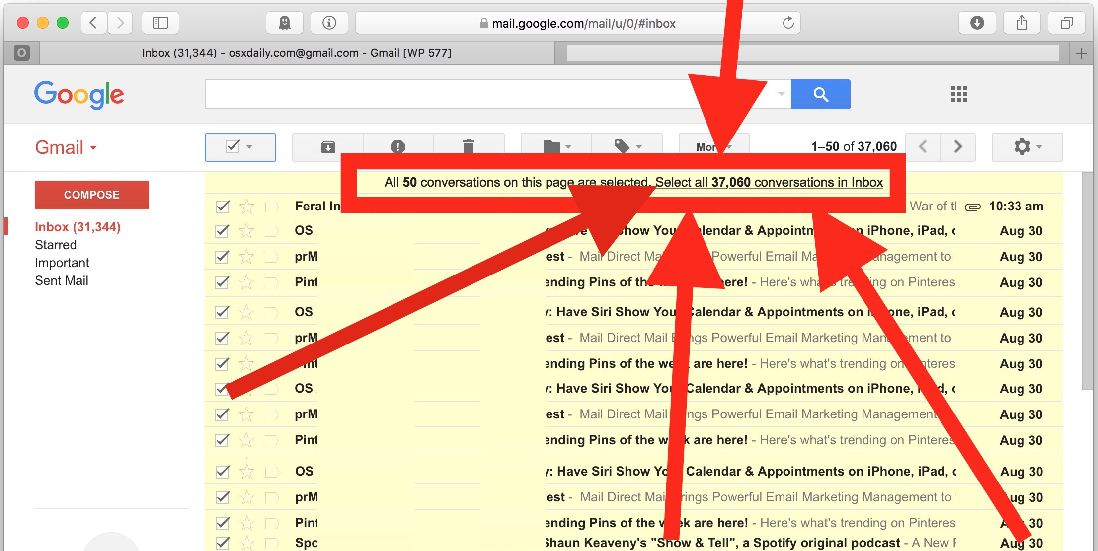 how to clear all mail on gmail