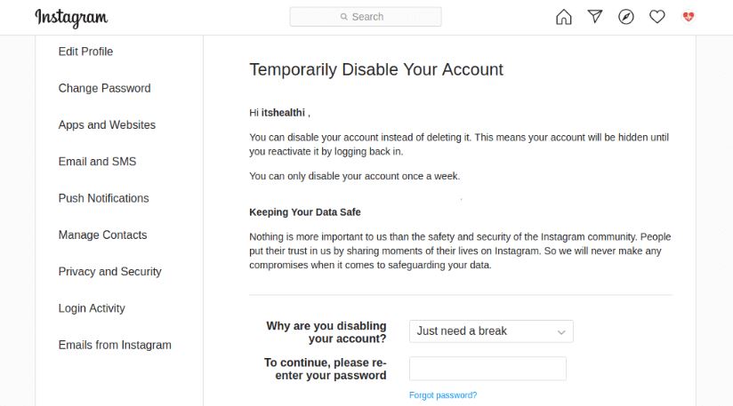 Deactivate Instagram Account