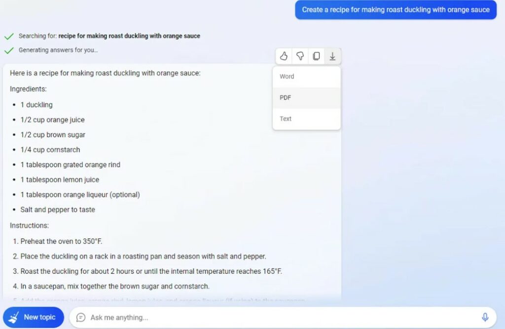 How to save or export Bing AI Chat history