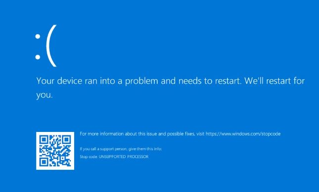 How to Fix "Unsupported Processor Blue Screen" issue in Windows 10/11