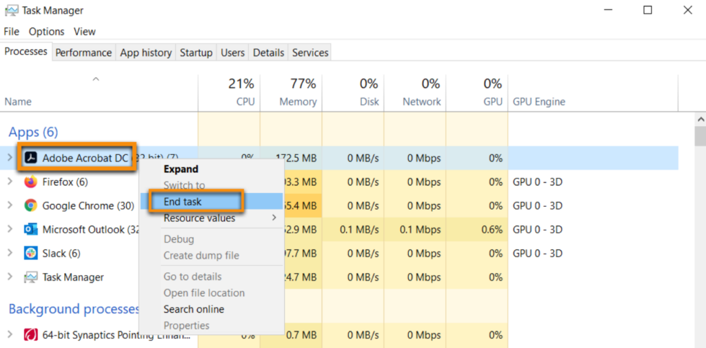 How to Fix 'A running instance of Acrobat has caused an error' Issue