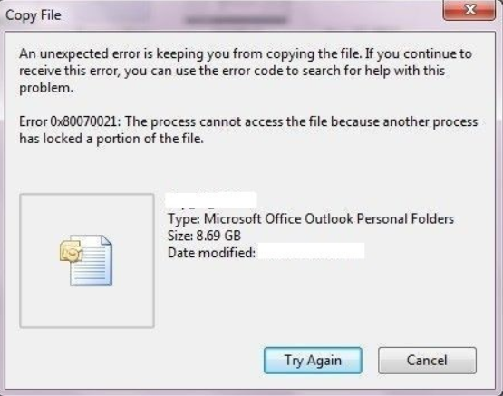 How to Fix 'Error Code 0x80070021' issue in outlook