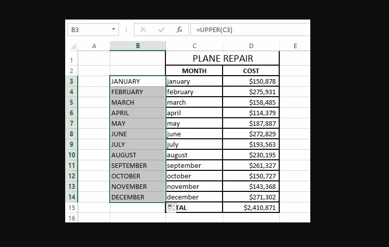 How to change lowercase to uppercase in Excel