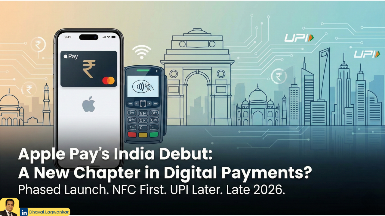 Apple Pay on an iPhone beside a contactless payment terminal in India