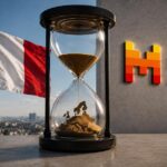 Mistral AI branding beside an hourglass representing Europe's AI race