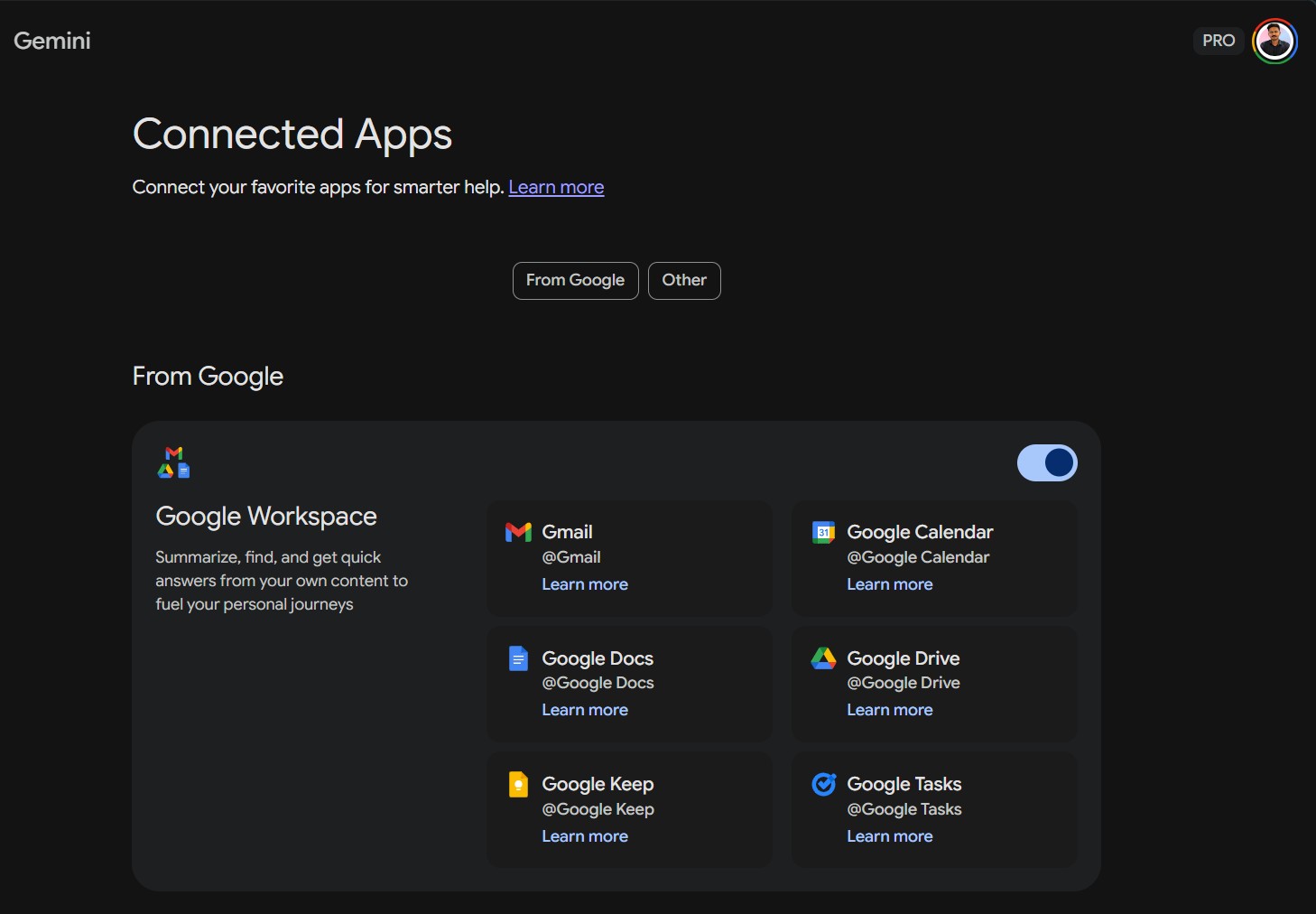 Google Gemini Connected Apps settings and integrations