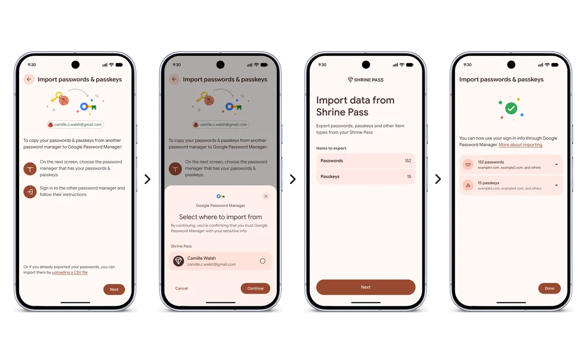 Android import flow for moving passwords and passkeys