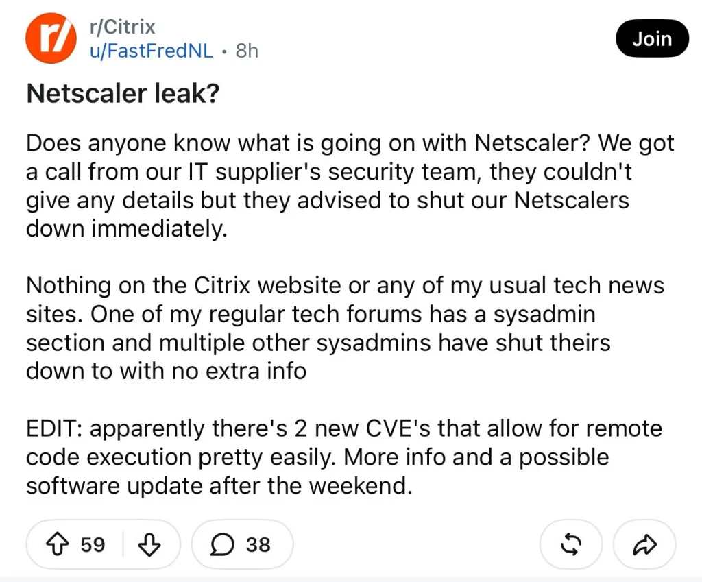 Citrix NetScaler security warning and remote access appliance discussion