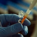 Laboratory researcher handling a biological sample