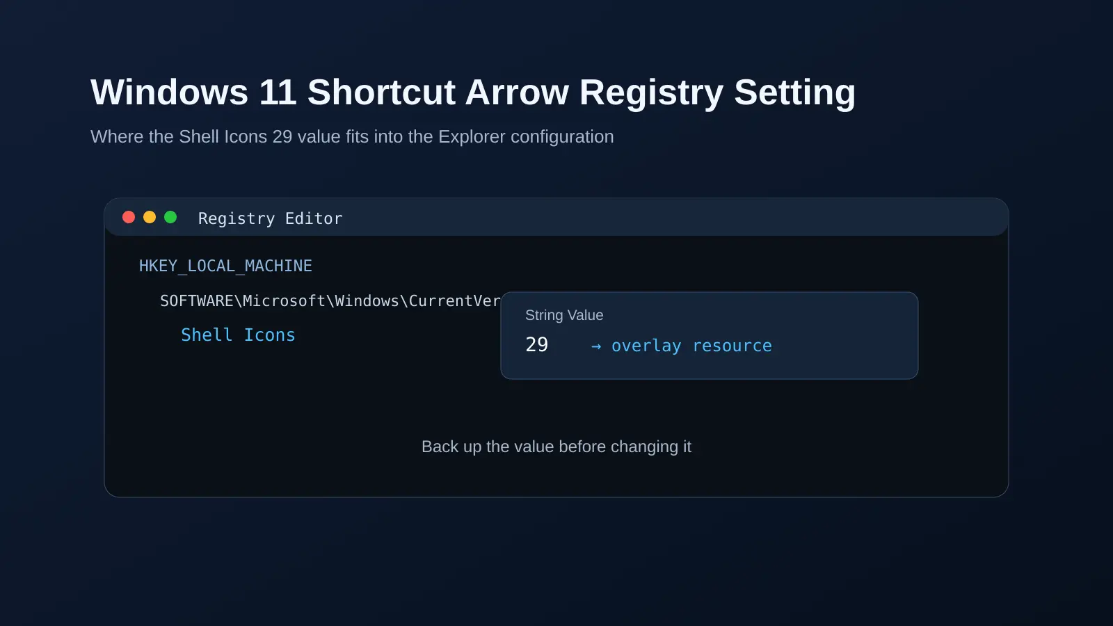 Windows 11 Shell Icons Registry setting with value 29