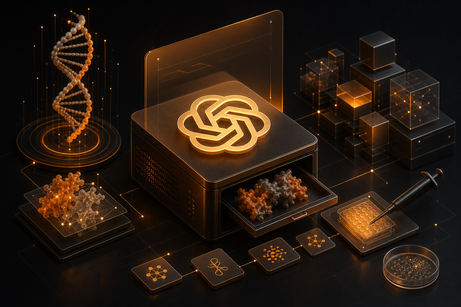 Scientific workflow illustration associated with OpenAI life-sciences tools